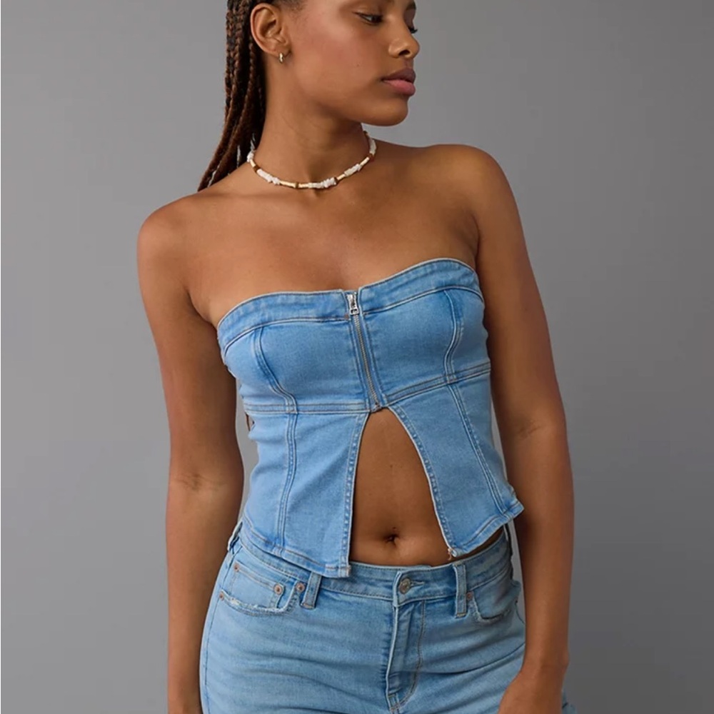 AE Denim Zip-Front Tube Top Size small